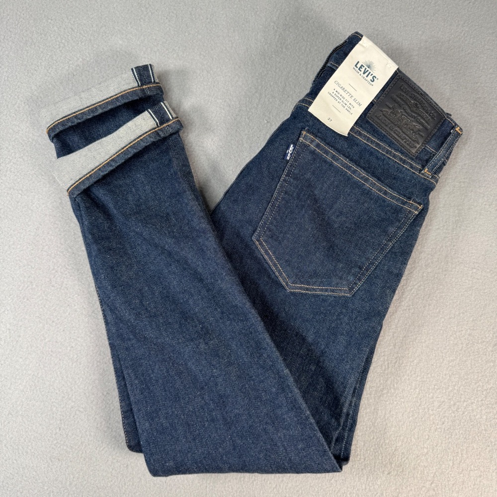 NWT Levis Made and Crafted Cigarette Slim Jeans 27 Blue Italian Selvedge Womens